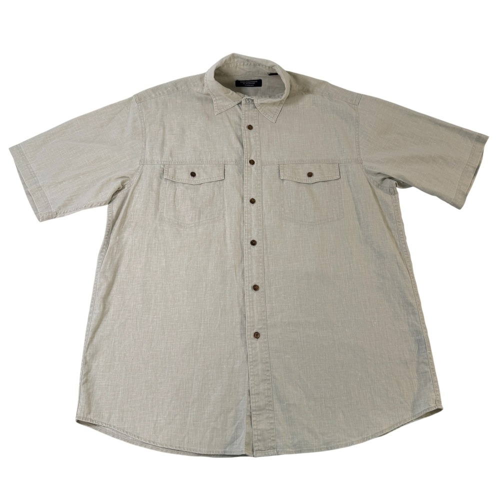 Roundtree & Yorke Outdoors Mens Medium Linen Cotton Short Sleeve‎ Button Shirt